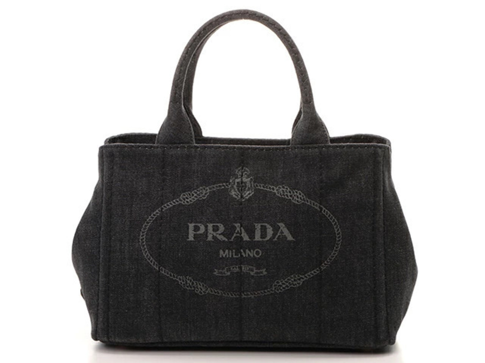 Prada Canapa Shoulder Bag Tote Black Denim